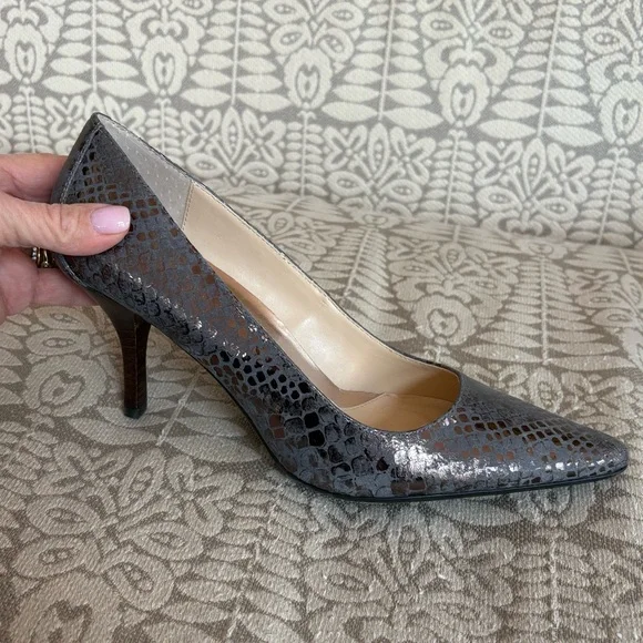 Sexy Calvin Klein heels in blue/copper snakeskin print leather & a touch of foil - Picture 2 of 16